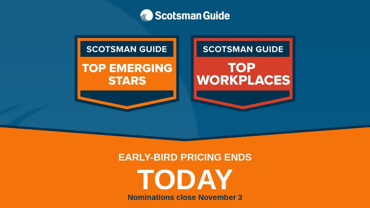 ScotsmanGuide's tweet photo. Early-bird pricing for Top Emerging Stars and Top Workplaces ends today.

$149 and $599 today. $199 and $699 starting tomorrow.

Nominations close Nov. 3.

https://t.co/kvnqKCLHyW https://t.co/aKtKnqVrGH