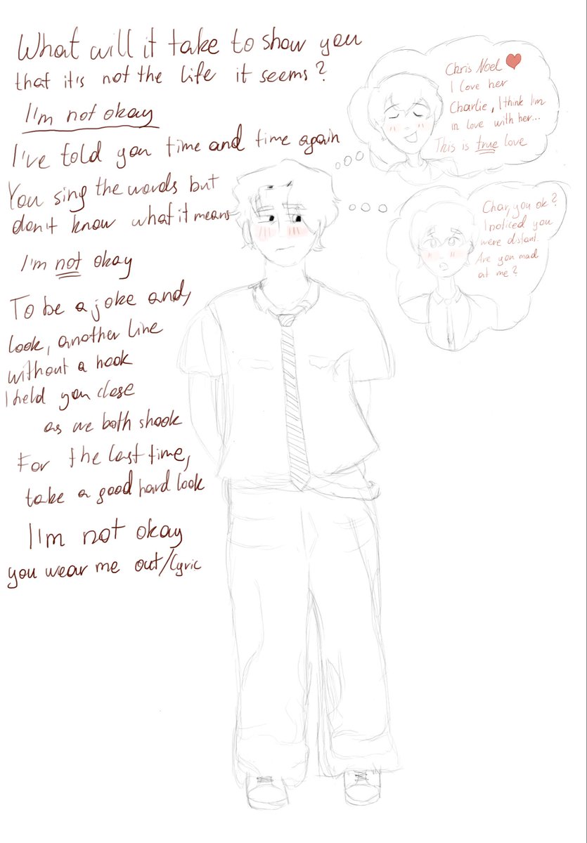 knarlie_truther's tweet photo. @hearts4hansen @Montagsdayjob OMG
I literally drew this
(The lyrics are from the song “I’m not okay (I promise)“)
Charlie would be their BIGGEST fan
And umm,,, yeah, I lowk hate the doodle but umm,,, yeah https://t.co/47MPHA6dYl