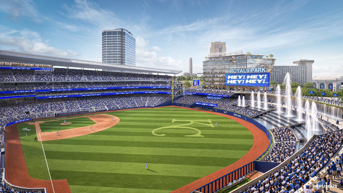 molzer's tweet photo. Here is a first look at the official renderings of the new Royals stadium coming to downtown KC in 2030 released today. 

This is going to be unreal for KC. 

Could not be more proud to be a Kansas Citian as we continue to challenge the status quo across the region. https://t.co/2Ke9pv2J7r