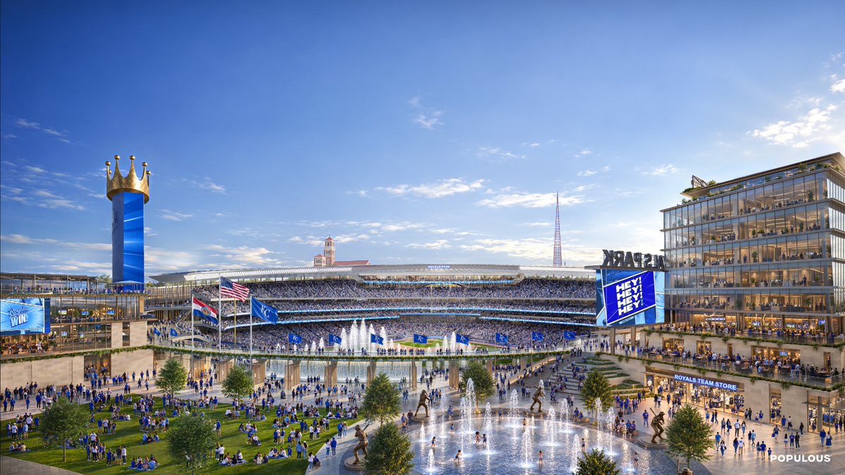 molzer's tweet photo. Here is a first look at the official renderings of the new Royals stadium coming to downtown KC in 2030 released today. 

This is going to be unreal for KC. 

Could not be more proud to be a Kansas Citian as we continue to challenge the status quo across the region. https://t.co/2Ke9pv2J7r