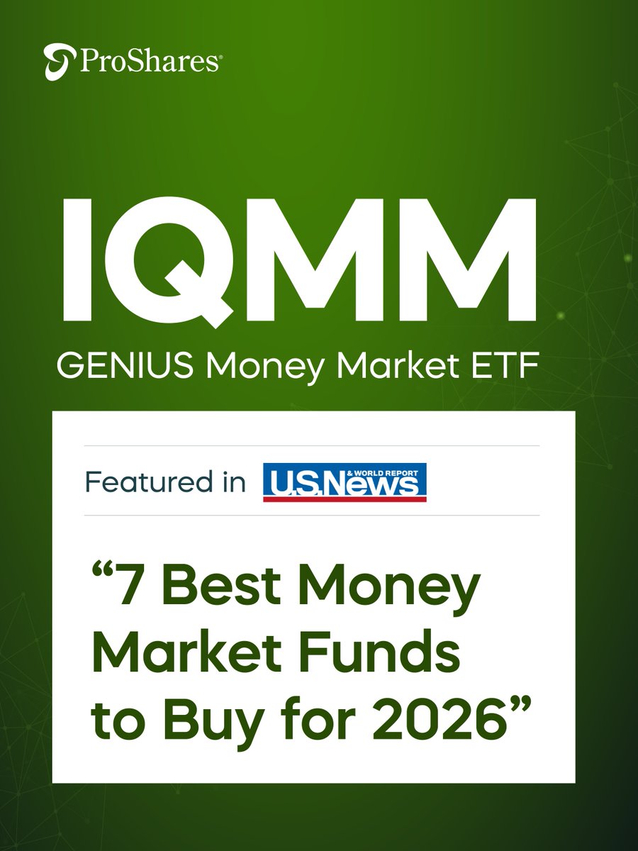 ProShares's tweet photo. Rising short-term rates could create new income opportunities for cash allocations. @usnews features ProShares GENIUS Money Market ETF (IQMM) in its “7 Best Money Market Funds to Buy for 2026.” Explore more: https://t.co/g5JeeHoSB2

Learn more about IQMM, the largest money market ETF in the world: https://t.co/uhSYnBRZ74
