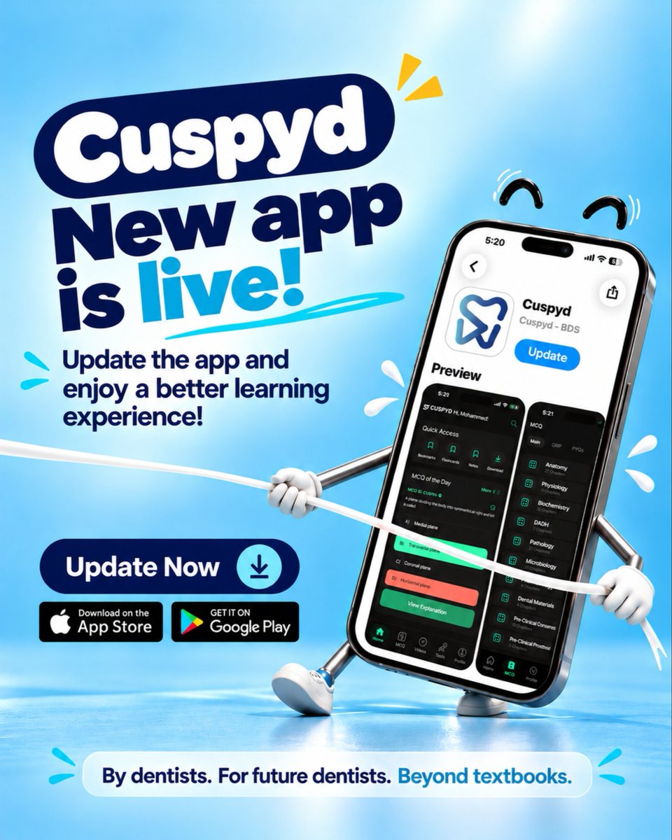 cuspyd_dental's tweet photo. We told you not to swipe... but we’re glad you did!
The New Cuspyd App is LIVE!
Upgrade now for an upgraded learning journey built by dentists, for future dentists.
#cuspyd #AppUpdate #Dentistry #Dentist #DentalStudent https://t.co/96oFct7rQ3