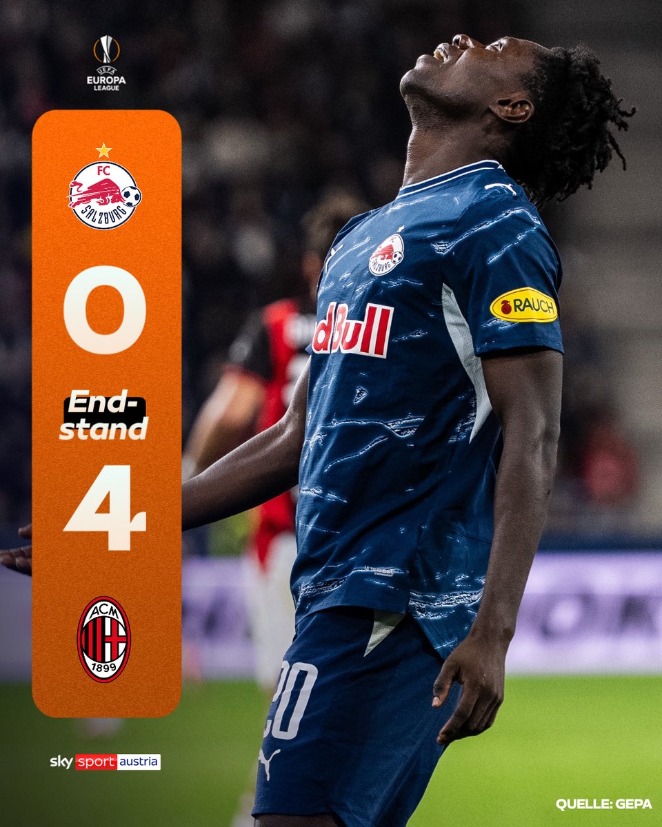 SkySportAustria's tweet photo. Erste Saisonpleite: Salzburg unterliegt Milan deutlich! ⚽️
Alle Infos 👉️ https://t.co/CeaZkODbFD
#EuropaLeague #SALMIL #FCSalzburg #ACMilan https://t.co/c0d2icCajF
