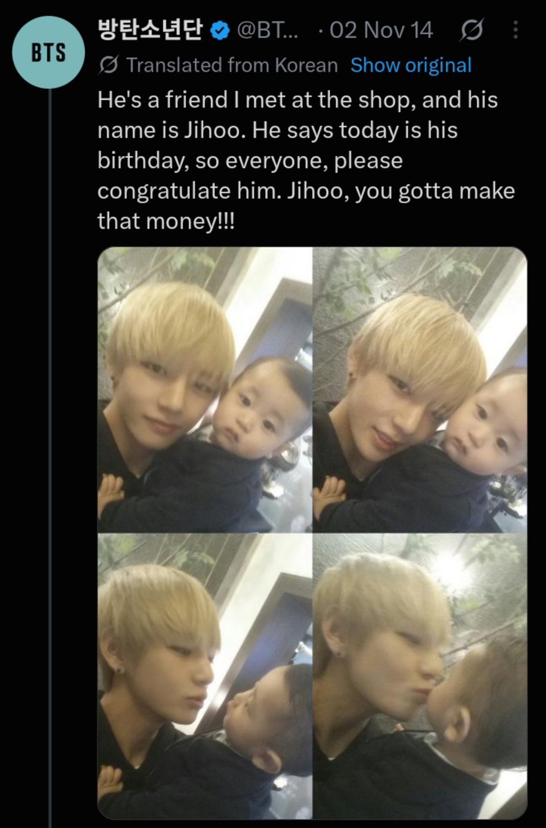 HavenCrave's tweet photo. Clarifying the malicious accusation surrounding this picture involving Taehyung - a thread

Taehyung met baby Ji-hoo at a hair Salon who was about to turn 1 year old. In Korean culture, first-birthday traditions is called doljabi (“돈잡아야 한다) where a baby chooses an object
+ https://t.co/DGBZU19i0z