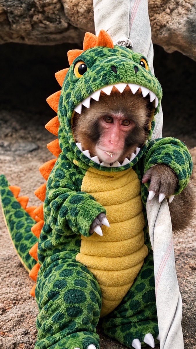 Scutter_fly's tweet photo. 🦖🎃 DAY 7 OF PUNCHY’S HALLOWEEN COSTUMES! 🎃🦖

RAWRRR! 🐒💚 Who let this little dinosaur loose?! 😂🦖

Day 7 brings you Dino-Punchy, the cutest little prehistoric troublemaker in town! 🦕💚 Those tiny claws, those big eyes, and that little face… I just can’t! https://t.co/4Ai51TK7n5