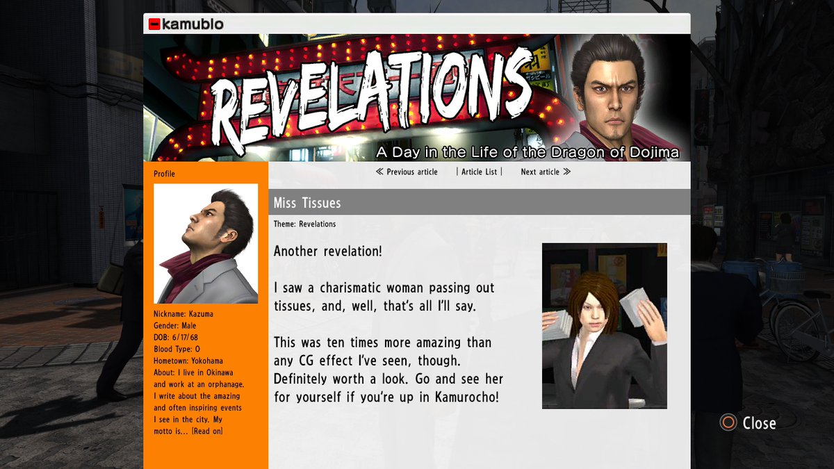 WeebraCat's tweet photo. do you ever think about the fact that the yakuza 3 cover art pose is actually Kiryu's blogpost profile picture?

"yeah that shit's fire put it on the cover for me Haruka" https://t.co/ZknKZvv5xA