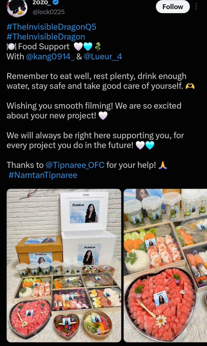 dandeli96051804's tweet photo. The food support is such a beautiful and heartfelt way of telling Nong, “Phi is here, baby. No matter what happens, no matter how hard things get, you will never have to face everything alone. Phi will always be right here, by your side.” 🥹❤️

And honestly, I know that the food support and the song on BC aren’t just some casual, nonchalant gestures like what Namtan usually does. To me, they feel like Namtan’s quiet but powerful way of telling everyone that, whatever happens, she will always stand side by side with her Nong. She may not need to say a thousand words, because sometimes the smallest acts of care speak louder than any promise ever could. And this time, her actions feel like a warm reminder that her Nong has someone who will stay beside her through the difficult days, not just the happy ones.

This isn’t even about shipping. Not at all. It’s about witnessing such a genuine, healthy, and beautiful bond between two people who care for each other so deeply. It’s about knowing that when one of them is having a hard time, the other is there to offer comfort in whatever way she can. And honestly, that kind of love and support is more than enough to melt my heart.

Knowing that my two kids have each other through everything makes my heart feel so warm. The world can be cruel, people can be unkind, and life can sometimes feel unbearably heavy, but knowing that they have someone who understands, someone who cares, and someone who will stand beside them makes me feel a little less worried.

Because at the end of the day, I don’t need them to be strong every second or to pretend that everything is okay. I just want them to know that they don’t have to go through the hard times alone. And seeing them have each other, offering comfort and reassurance in their own little ways, gives me a kind of peace that words can hardly explain.

My two kids, please keep being each other’s safe place. Keep looking out for each other, keep holding each other up when life gets difficult, and keep reminding each other that even on the darkest days, there is still someone standing right beside you. 

I think that’s what makes this bond so precious to me. Not the labels, not the ships, and not what anyone else thinks it should be. Just the simple, beautiful reassurance that “No matter what happens, Nong, Phi is still here.”

And as someone who loves them both so much, knowing that they have each other makes my heart a little relief. 

FILL FILM UP WITH LOVE 

#HereForRacha #filmracha
#NamtanFilm #น้ำตาลฟิล์ม