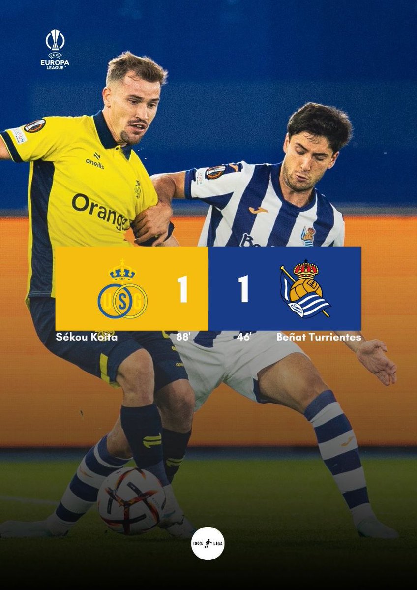 liga_fr's tweet photo. ✔️ FIN DU MATCH !
🟰 La Real Sociedad pensait repartir de Belgique avec sa première victoire européenne de la saison, mais l’Union en a décidé autrement en arrachant l’égalisation en fin de rencontre.
#USGRSO https://t.co/EKCyrsP8cb