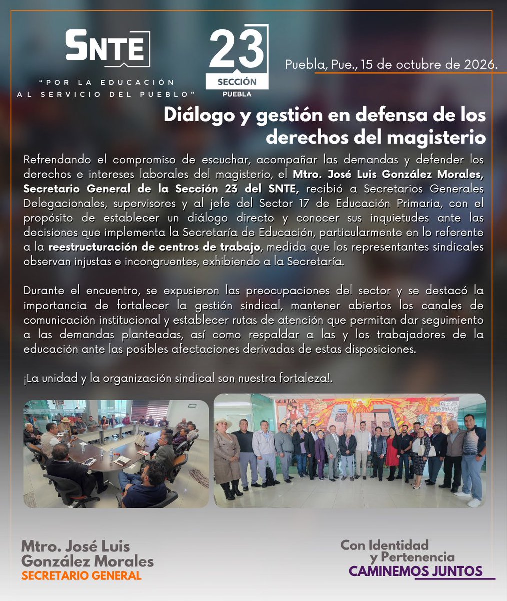 SNTE_Seccion_23's tweet photo. #SNTE23
#ConIdentidadYPertenencia
#CaminemosJuntos
#UnoSomosTodosyTodosSomosUno https://t.co/7KKcSFN8bh