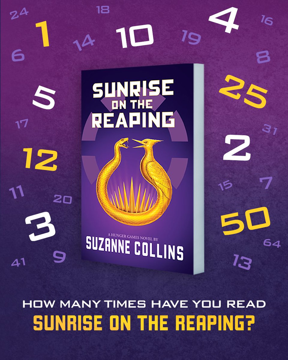 HungerGamesBks's tweet photo. Whether you’ve read Sunrise on the Reaping by Suzanne Collins 1, 12, or 50 times, we’d love to know!

@Ireadya @thehungergames @Scholastic @scholasticcda @ScholasticUK @ScholasticAUS @scholastic_me @scholastic_LACA https://t.co/oqxDVUTlLn