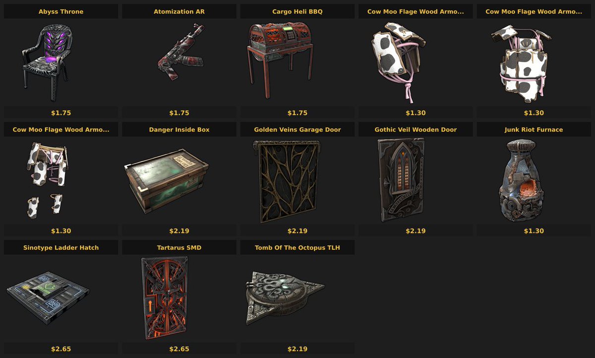 Nochestalkers's tweet photo. Tienda Semanal
13 skins disponibles ahora.
Descubre las ofertas y actualizaciones en nuestra tienda semanal de Rust. ยกNo te pierdas las skins exclusivas!
#rust #playrust #rustskins #skins #rustItemStore #rustworkshop #NoChestalkers
Ver tienda: https://t.co/WM2NnMfUma https://t.co/v9dRVQDnUF