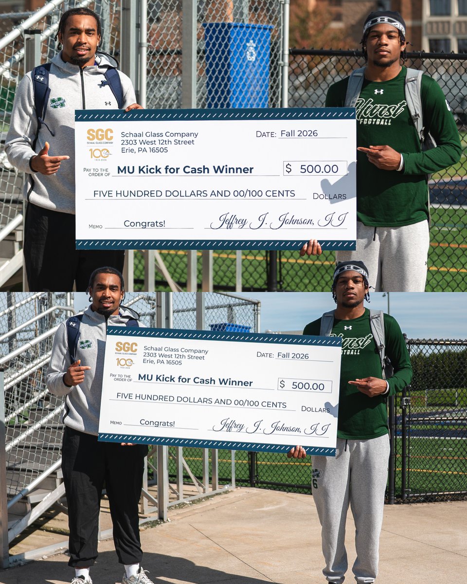 MercyhurstFB's tweet photo. Any Laker students want to walk out of Saxon Stadium with $500? 👀

Sign-ups for the halftime Schaal Glass Kick for Cash will be located outside Section 110 on gamedays! Any Mercyhurst student is welcome to enter their name to be randomly drawn for a chance to compete for the prize. You must be present at the game to enter and contestants will be announced at the end of the first quarter!

#RollLakers☘️