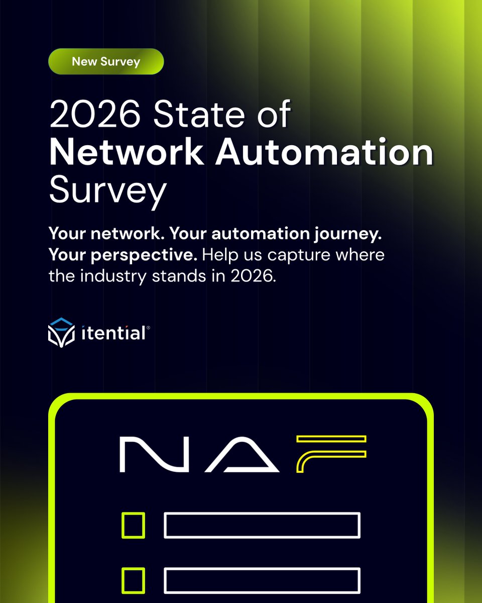 Itential's tweet photo. 🚨 Last call! The 2026 State of Network Automation Survey closes tomorrow. 🚨

Network Automation Forum wants to hear from YOU. Whether just starting or an expert, your voice helps create a clearer view of the automation landscape.

Take the survey 👇
https://t.co/Sx0OOH3UmR https://t.co/tgrgv5BXdV