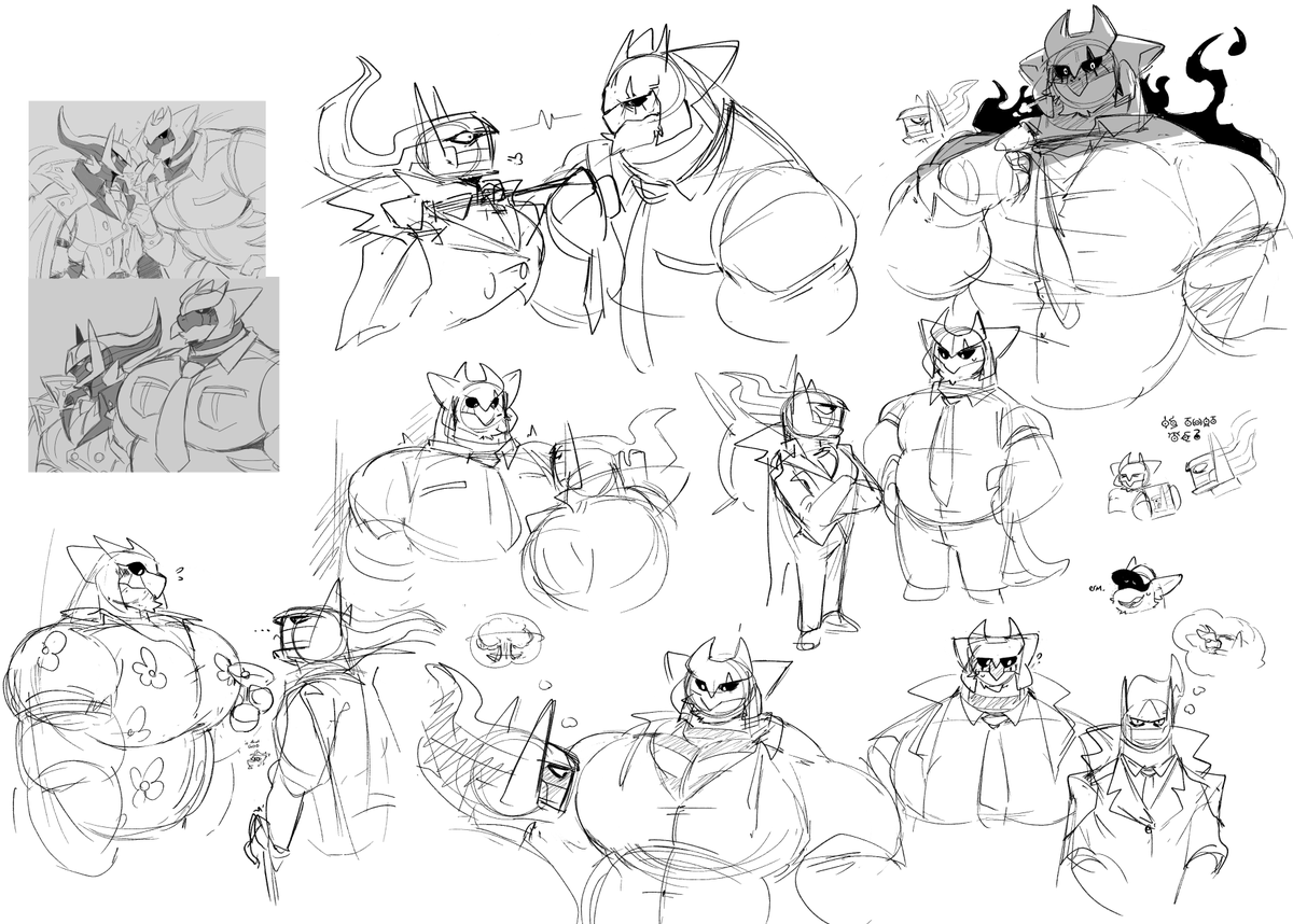 Juggermelon's tweet photo. I haven't really posted it anywhere, but a year ago or so, I turned this Arceus OC into a hardened CEO who pushes around @Racesolar's big Giratina 

Here's some old sketches I never ended up posting 😅 https://t.co/bgZLLphulg