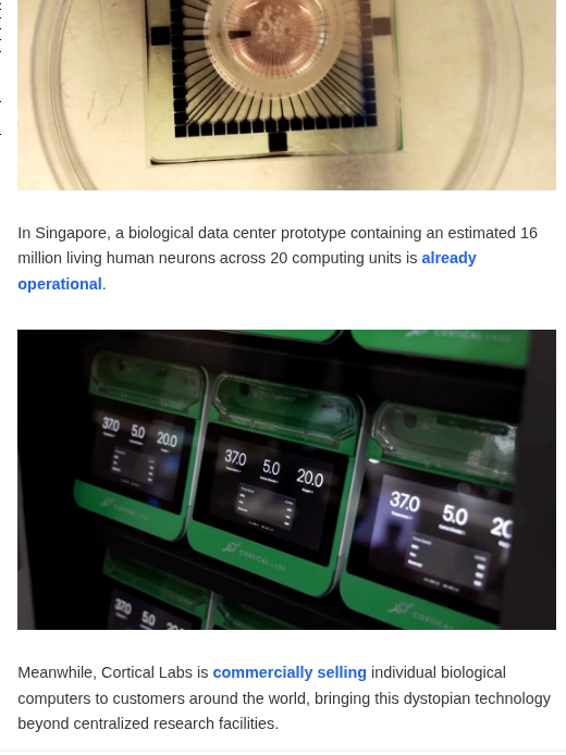 BrianGPowell's tweet photo. #l37:
"#BigTech has officially turned data centers into human–silicon hybrid monstrosities:"-#NicolasHulscher,#MPH
Hmmm...#ChipOnBrain+#BrainOnChip
Welcome to 2026, #NeuralLink+#DataCenters+lots and lots of #LIE's+secrecy ie non-#TransParency
All while workers are replaced by #SI https://t.co/RlhNCWOeiy