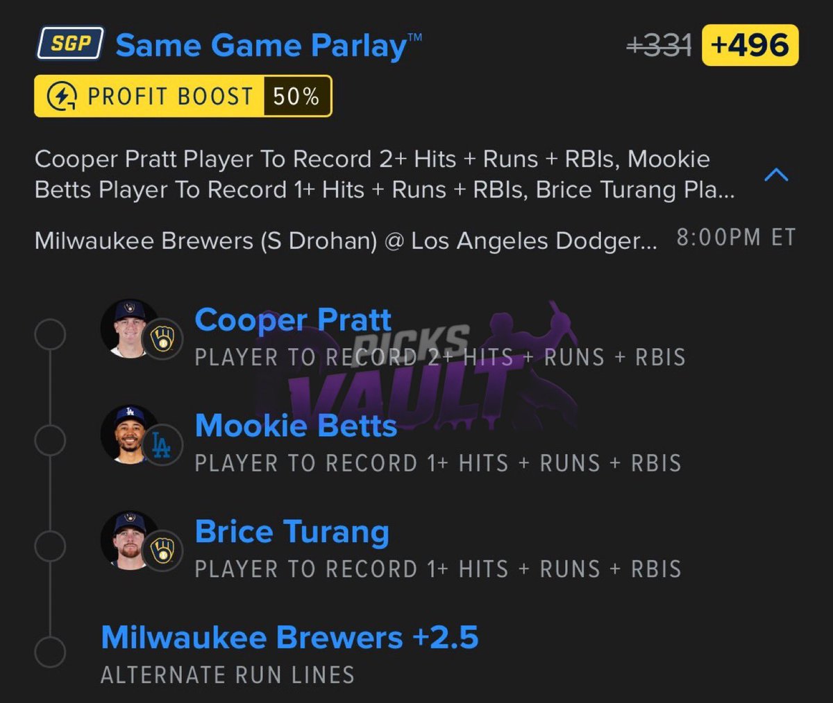 thedrewhq's tweet photo. ⚾️ DODGERS x BREWERS SGP 🔥🎯

LOCK IN &amp; LET’S CASH! 💰

GOOD LUCK IF YOU’RE TAILING 🍀🤝

@Playbook @FanDuel 

#MLB #Gambling𝕏 #Bettingtips https://t.co/HyRpsOmke6