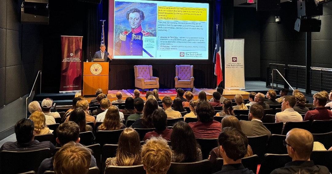 BushSchool's tweet photo. The Scowcroft Institute launched its Current Global Affairs series with “Caught in the Escalation Trap,” featuring Amb. Hennessey-Niland &amp; Col. Reilly. The discussion highlighted how clear political goals shape military strategy and war outcomes. https://t.co/krukPmDDtS