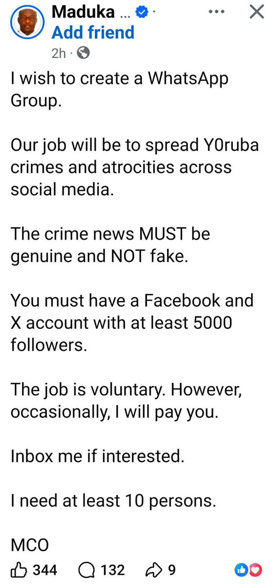 AbioyeRuth's tweet photo. You see what Maduka posted? 

Just imagine if a Yoruba person had posted something like that , they would lose their minds. 

We have never posted this kind of thing, yet they are already wailing that Yoruba people are this and that.

You Ibos will all end in disgrace and I’m repeating it again, you will all perish before you even begin your agenda against the Yoruba.

When I said their fake adulterated products are meant to Kïll us, some people saw it as mere talk.

Ibos, e ma shofo ati adanu!