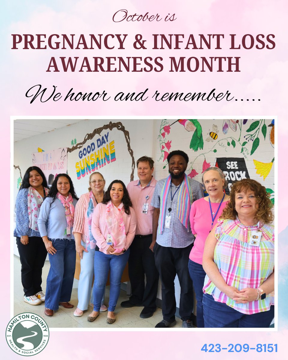 HamiltonHealth's tweet photo. Today, Hamilton County Health Department staff wore pink and blue to recognize Pregnancy and Infant Loss Awareness Month.
Throughout October, we honor the precious lives lost too soon, stand with families affected by pregnancy and infant loss, and remind those who are grieving that they are not alone. By raising awareness and leading with compassion, we can help break the silence surrounding pregnancy and infant loss and foster a community where every story is heard, and every life is remembered. To every family carrying these losses in their hearts, please know we see you, support you, and remember with you.