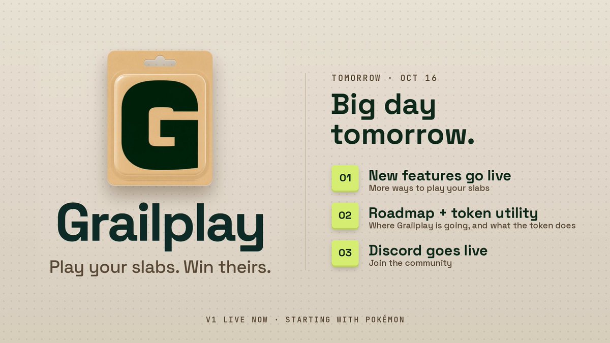grailplay's tweet photo. Grailplay v1 is live. Tomorrow we go further:

→ New features
→ Roadmap + token utility
→ Discord opens

See you there. https://t.co/8274cYR2L5