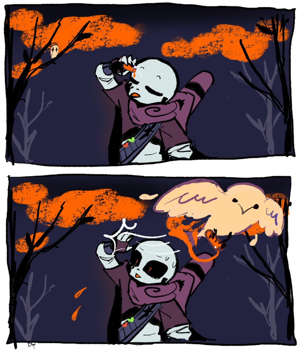 errorsansirl's tweet photo. dumbass #inksans #utmv #undertaleau #inktobertale2026 #inktobertale day 14 &amp; 15 - owl &amp; orange https://t.co/vLCRMnh7kI