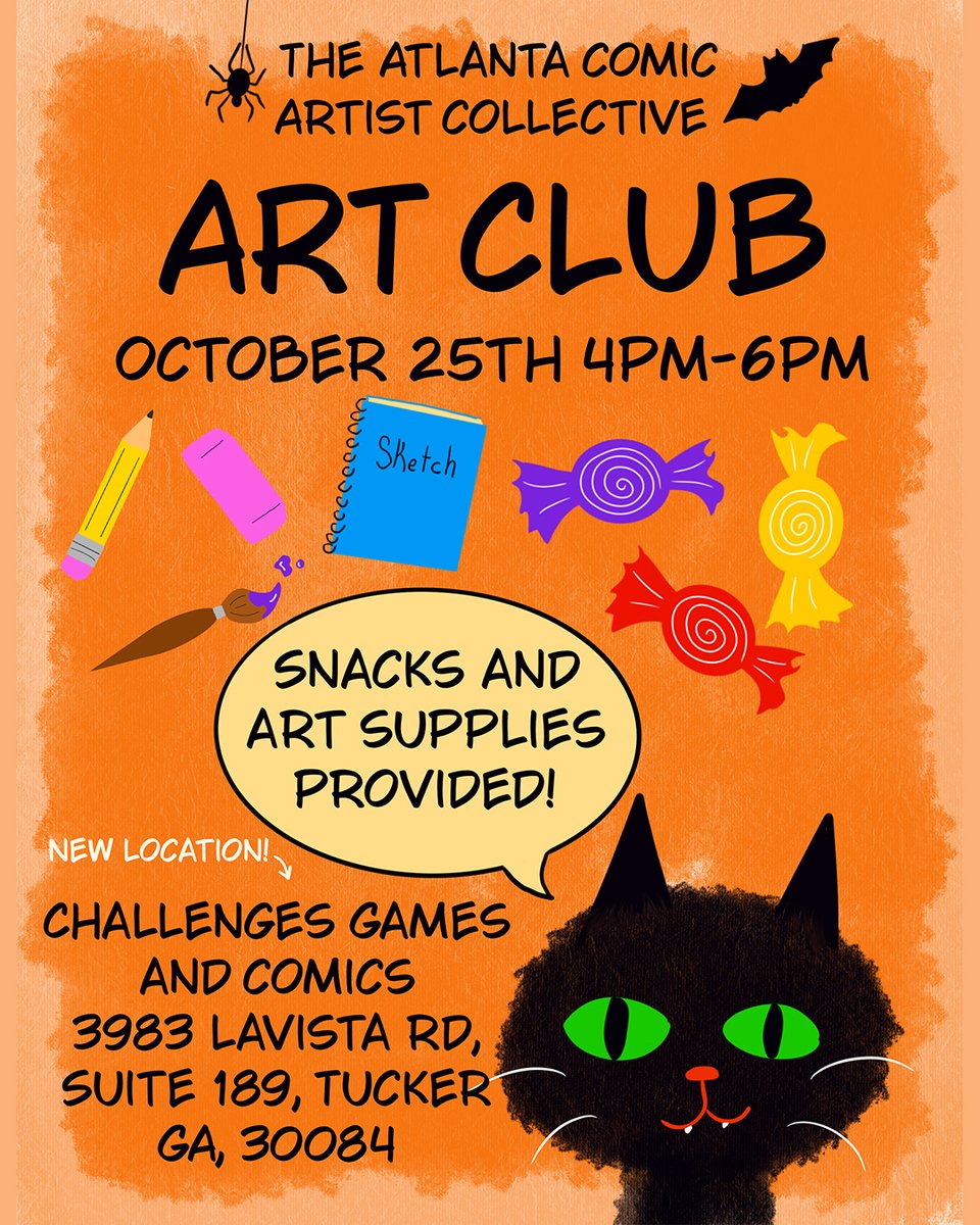 ChallengesGA's tweet photo. ATLANTA COMIC ARTIST COLLECTIVE
FREE community socail network for artists 
comics, cartoons, zines, sequential art and more!

Sunday Oct 15th 
4-6pm 
@atlantacomicartistcollective

Challenges Games and Comics
3983 LaVista RD Suite 189
Tucker GA 30084
https://t.co/QLzOTGnGAZ https://t.co/qxNqJlKzmS