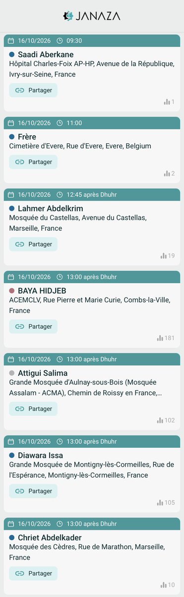 janaza_app's tweet photo. ⚰️ 28 Salât JANAZA pour demain
📅 Vendredi 16 octobre 2026

🌐 Ajoutez une Janaza : https://t.co/VoxFyYAr1P
📱 Téléchargez l’app iOS &amp; Android : https://t.co/Ckx5FQr3vd https://t.co/aUPuJIGop6