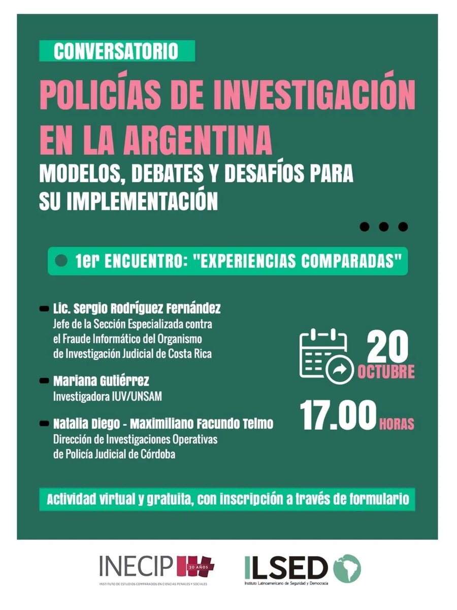 INECIP's tweet photo. 🔎 Hacia una policía de investigación en la Argentina

El ILSED y el INECIP invitan a un conversatorio virtual sobre modelos de investigación criminal, capacidades institucionales y desafíos de implementación.

🔗 Inscripción: https://t.co/zrJQhqTEj8 https://t.co/HyYYEM1BqA