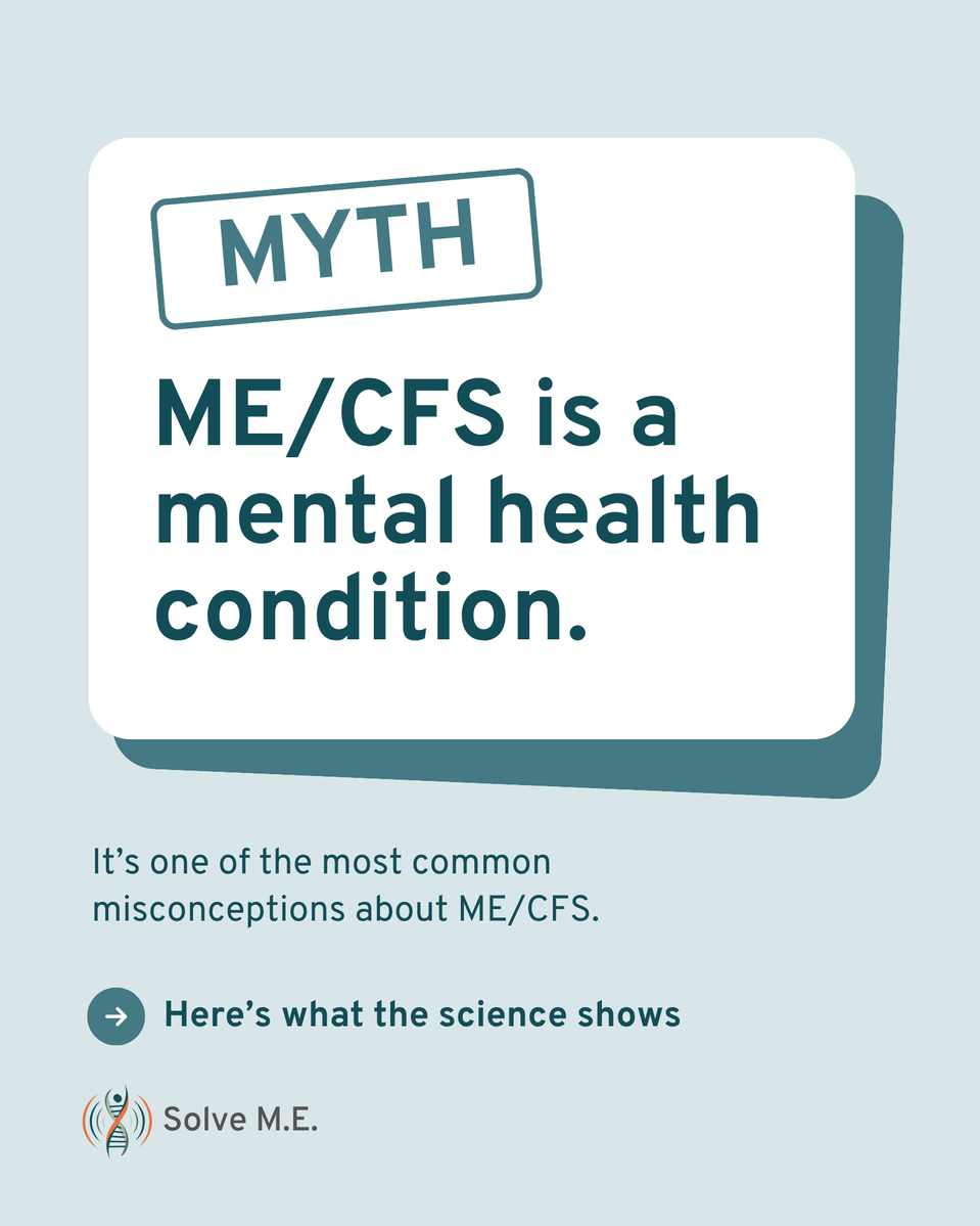 PlzSolveCFS's tweet photo. Myth #1: ME/CFS is a mental health condition. ❌
Fact: ME/CFS is a serious biological illness that affects the body’s core systems. For millions, it upends the ability to work, study, or even leave home.
Part 1 of our Myth vs. Fact series. ➡️
#MECFS #ChronicIllness https://t.co/cl9fJ9Xap5