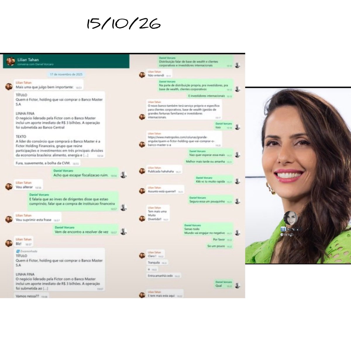 iaragb's tweet photo. A imprensa é muito isenta… acredite‼️

Lilian Tahan do Metrópoles fazia alinhamento com Vorcaro para publicar uma nota do Master e Fictor. https://t.co/eB8RWzUUyF