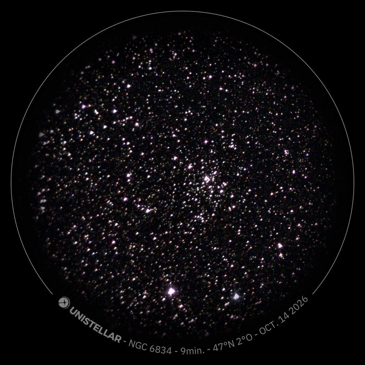 ahenk75's tweet photo. NGC6834, an open cluster, w/moderate star abundance & a slight concentration toward the centre, 7,000 ly away in Cygnus 🔭Img1 on Oct14, 2026 w/ @Unistellar #eVscope🔭Img2 on Sept4, 2025 w/@zwoastro #Seestar S50🔭Img3 on Aug15, 2025 w/ #eVscope #Space #Astronomy #lookingatthesky https://t.co/lCODgjT1QC
