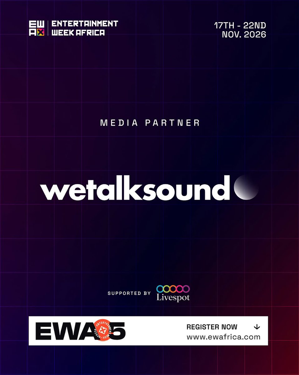 ewafrica_'s tweet photo. A new partner on the block! @wetalksound 

November 17-22. Lagos.
#EWA2026 #entertainmentweekafrica https://t.co/6ejM4hoK1w