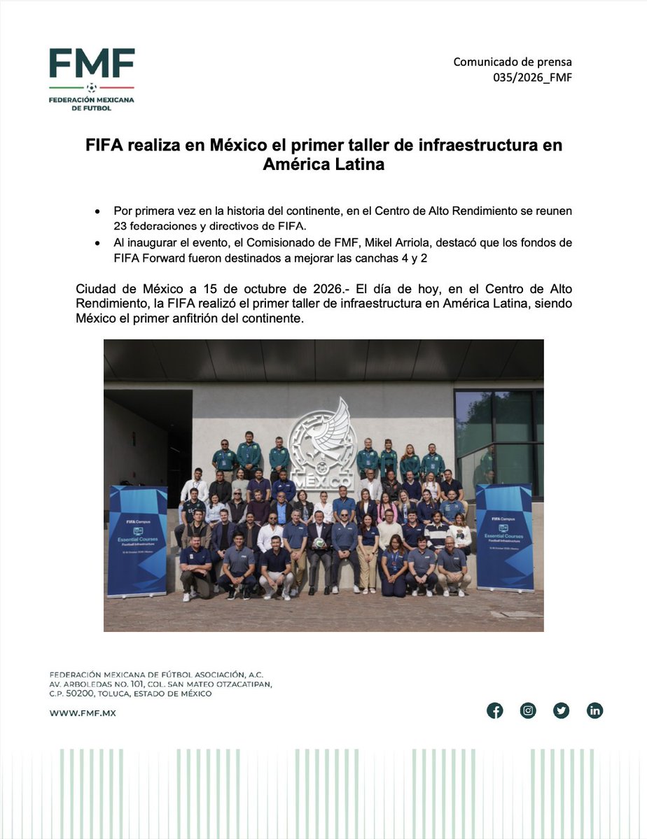 FMF's tweet photo. La Federación Mexicana de Futbol informa: https://t.co/VE0eyBP4HR