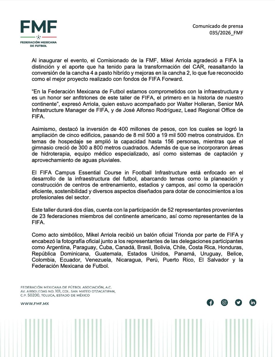 FMF's tweet photo. La Federación Mexicana de Futbol informa: https://t.co/VE0eyBP4HR