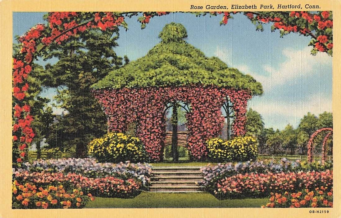 leopatti1910's tweet photo. Random Listing 194: Rose Garden, Elizabeth Park, Hartford, Connecticut. Linen Postcard, unposted, 1940. Published by Curt Teich, listed July, 2024. #potd #postcard #citypark #random https://t.co/oes4lAV6TO