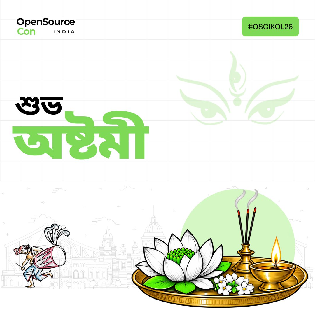 OpenSourceConIN's tweet photo. The peak of Pujo energy is HERE! 🥁✨🌸

Wishing everyone a high-powered &amp; blessed 𝐒𝐡𝐮𝐛𝐡𝐨 𝐎𝐬𝐭𝐨𝐦𝐢! Pushpanjali, bhog &amp; endless festive vibes! 🔥

#OSCI2026 #ShubhoOstomi #DurgaPuja2026 https://t.co/3vIhEOA4PH