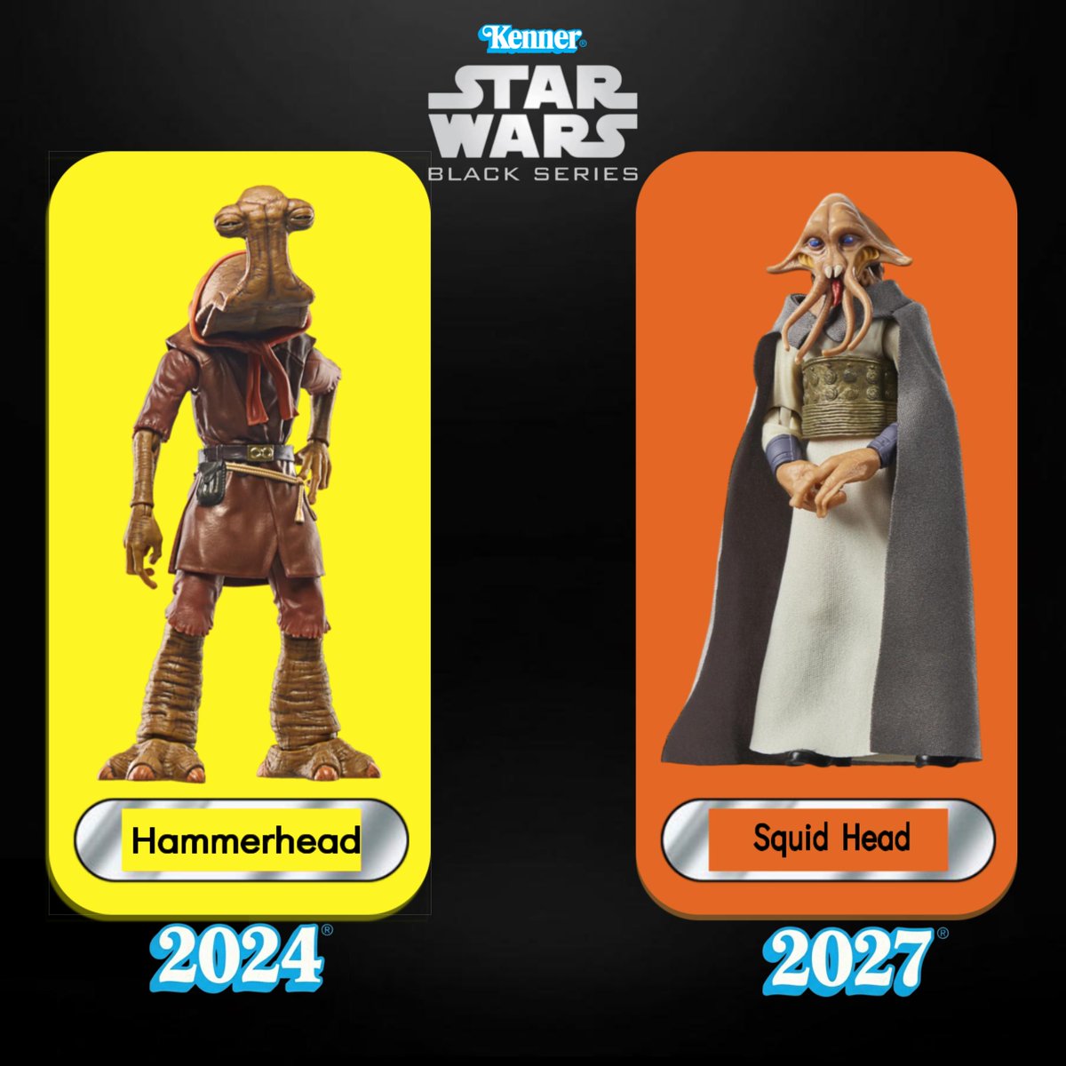 Mephitsu's tweet photo. The last Star Wars Black Series (new character) release that matched a figure from the original Kenner run was 2024 and Hammerhead. In Spring 2027, we will be able to add Squidhead to that list

https://t.co/e2dHHEYnZv

#StarWarsBlackSeries #Kenner https://t.co/MkOiVcvMmZ