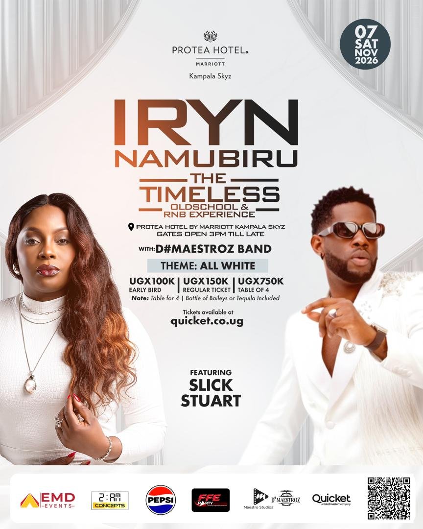 EMDeventsUg's tweet photo. 🔥 THE TIMELESS OLD-SCHOOL &amp; RNB EXPERIENCE! 🎶✨
Headlined by the legendary RNB diva @irynnamubiru , with special performances by D’Maestros Band,@TeamSelectorJay ,@djSlickStuart
🎧 Hosted by @mckatsug
🏨 Brought to you by EMD EVENTS &amp; Skyz Hotel Kampala by Marriott. https://t.co/9PYb6zedzp