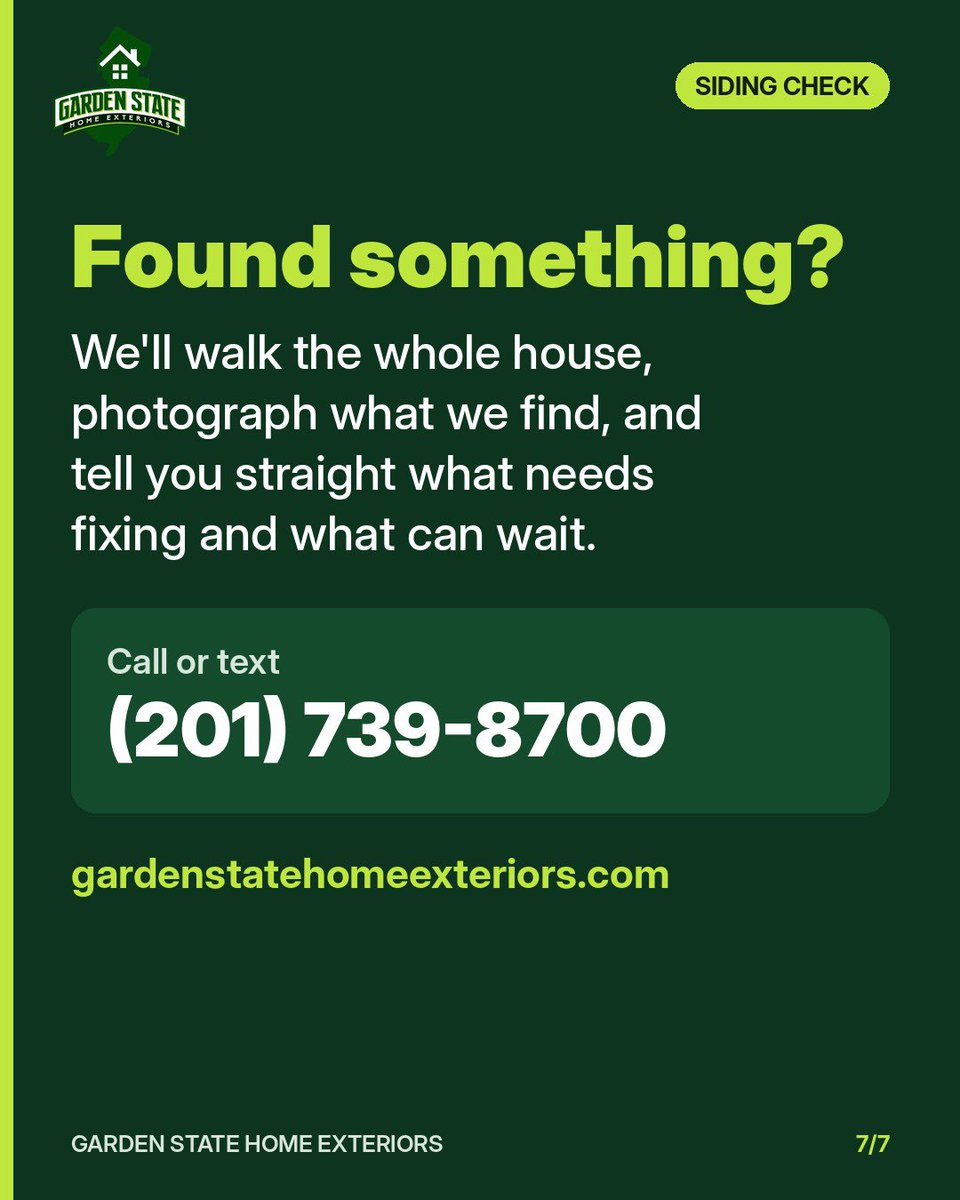 GardenStateHE's tweet photo. Your siding looks fine from the street. Check the back of the house. Loose panels, cracked caulk, green streaks. NJ storm season runs through November. #Siding https://t.co/eZqUOhFnRO