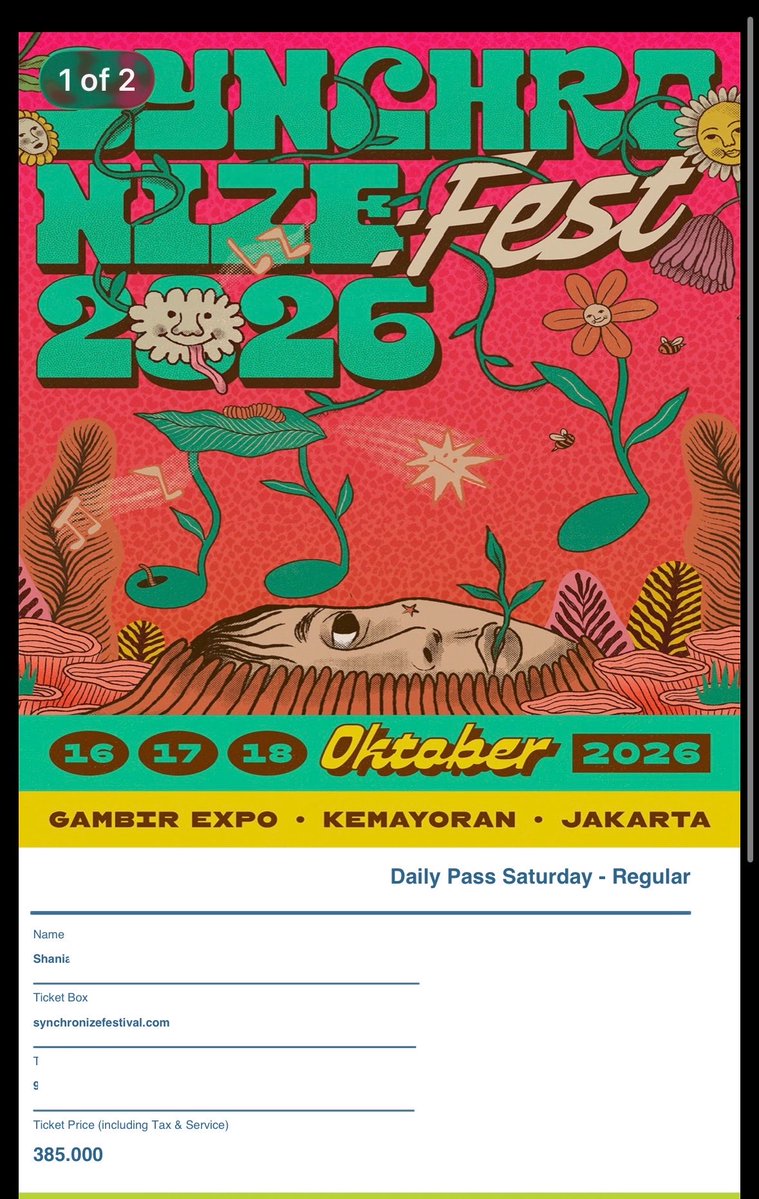dormitoujours's tweet photo. WTS Synchronize day 2 300k 1 tix aja reguler ini tiket atas namaku sendiri yaaa #wts #synchronize https://t.co/oZb9H4kMN0