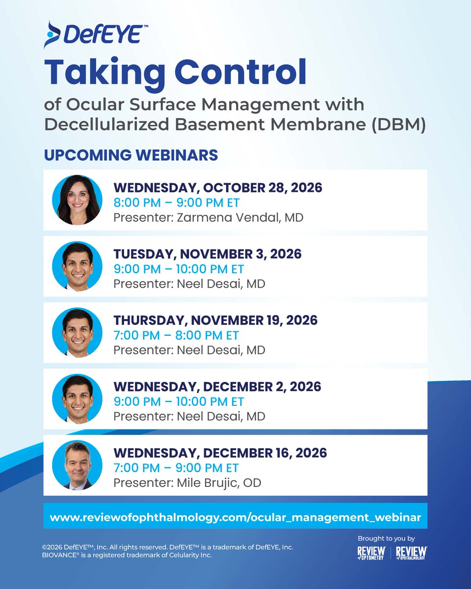 RevOphth's tweet photo. #ad Hear directly from Zarmeena Vendal, MD, on the latest evidence-based strategies in Ocular Surface Management and DBM applications.
📅 Next Webinar: Wed, Oct. 28
🔗 Register: https://t.co/1pOPkedbbh
#DefEYE, #DBM, #OcularSurface, #Dryeye, #Ophthalmology, #Optometry https://t.co/Wx3tN2cesF