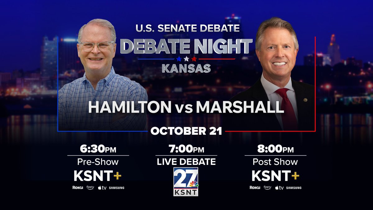 InKSPolitics's tweet photo. #ksleg #kssen #KSPolitics #YourLocalElectionHeadquarters @KSNTNews #DebateNight @Hamilton4Kansas @RogerMarshallMD #NewsNation #NexstarNation https://t.co/84FFeFKGYd