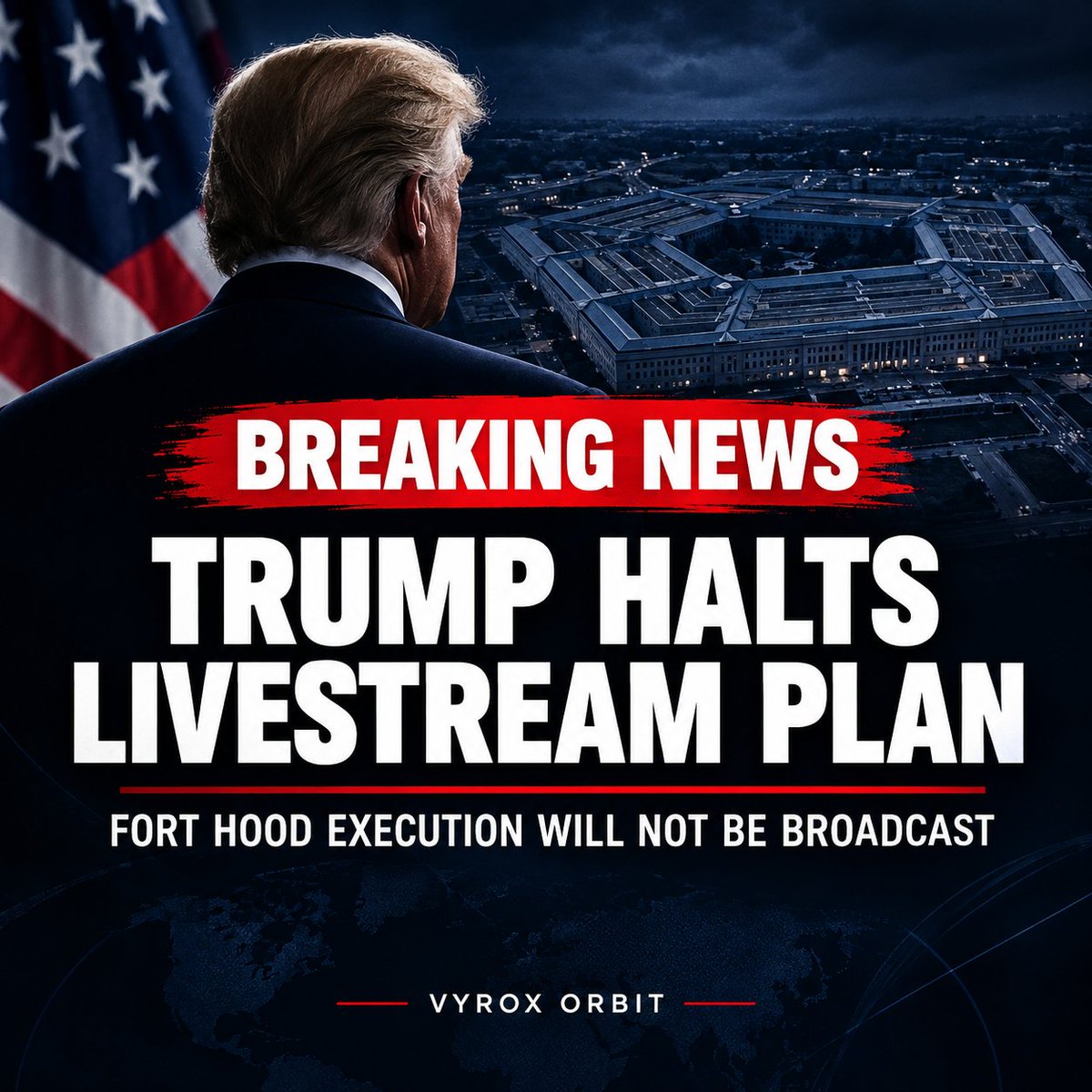 vyrox_orbit's tweet photo. 🚨 BREAKING NEWS: Trump Halts Fort Hood Execution Livestream Plan

U.S. President Donald Trump has reversed the plan to livestream the scheduled execution of former Army Major Nidal Malik Hasan, convicted of killing 13 people in the 2009 Fort Hood shooting in Texas.

The execution is still scheduled for December 3, 2026, by firing squad, but Trump says it will not be broadcast publicly. The decision follows widespread criticism from both Republicans and Democrats. The case continues to spark debate over justice, public accountability, and human dignity.

Sources: Reuters, Associated Press (AP), CBS News.

#BreakingNews #DonaldTrump #USA #WorldNews #VyroxOrbit