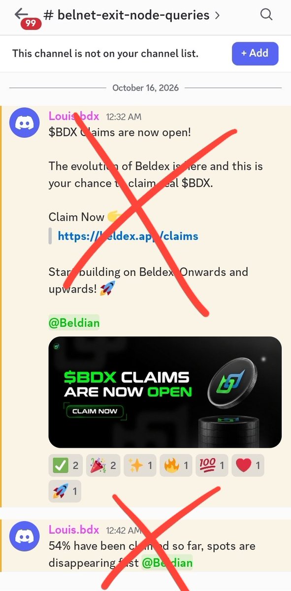 EarningAttack's tweet photo. 🚨 @BeldexCoin DISCORD HACKED ⚠️

The Beldex Discord server has been compromised, and suspicious $BDX claim links are being shared.

🛑 DON’T CLICK ANY LINKS
❌ Don’t connect your wallet. https://t.co/UdULB9Pizp