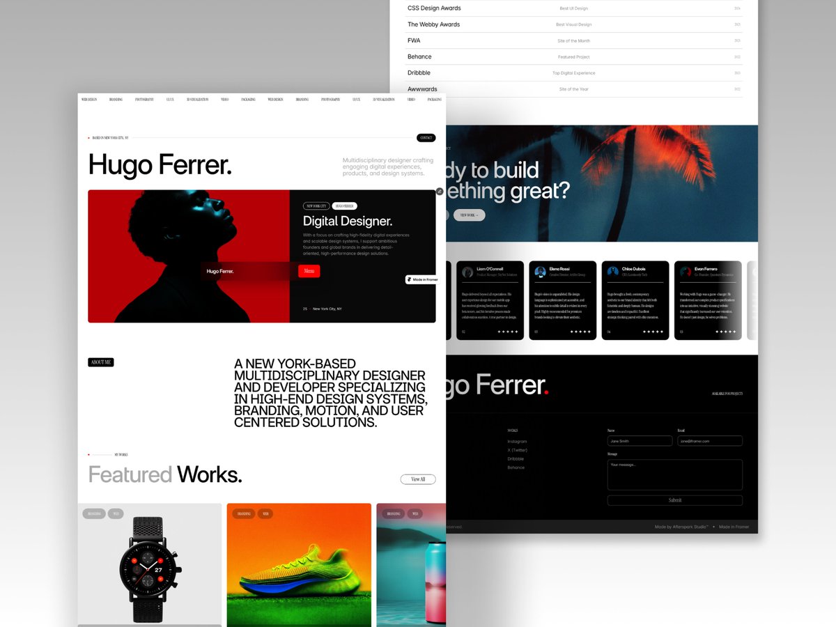 grain_seven's tweet photo. Portfolio Design for Hugo Ferrer: A UI/UX &amp; Art Director Based in New York City, NY. Built with @framer https://t.co/RKbJjCUz6G