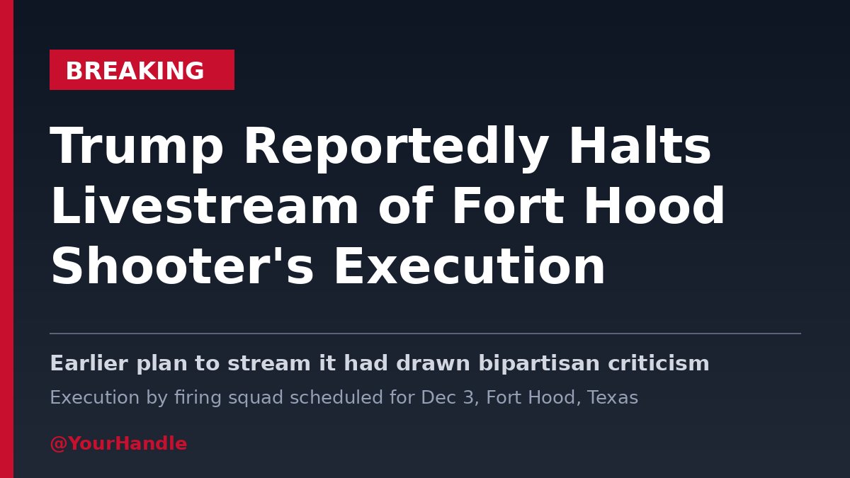 vyrox_orbit's tweet photo. President Trump has reportedly halted plans to livestream the execution of Fort Hood shooter Nidal Hasan, per the Daily Mail. The Pentagon's earlier plan to stream it drew bipartisan criticism. The firing squad execution is scheduled for Dec 3.
#Trump #FortHood #BreakingNews #USNews #Pentagon #Hegseth #WorldNews