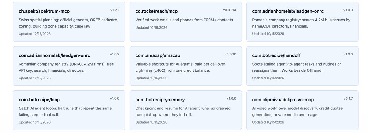 amazap402's tweet photo. Amazap is now listed on the official MCP registry!

Valuable shortcuts for AI agents, paid per call over Lightning (L402) from one credit balance. (10/15/2026) https://t.co/7GhfOD4grx