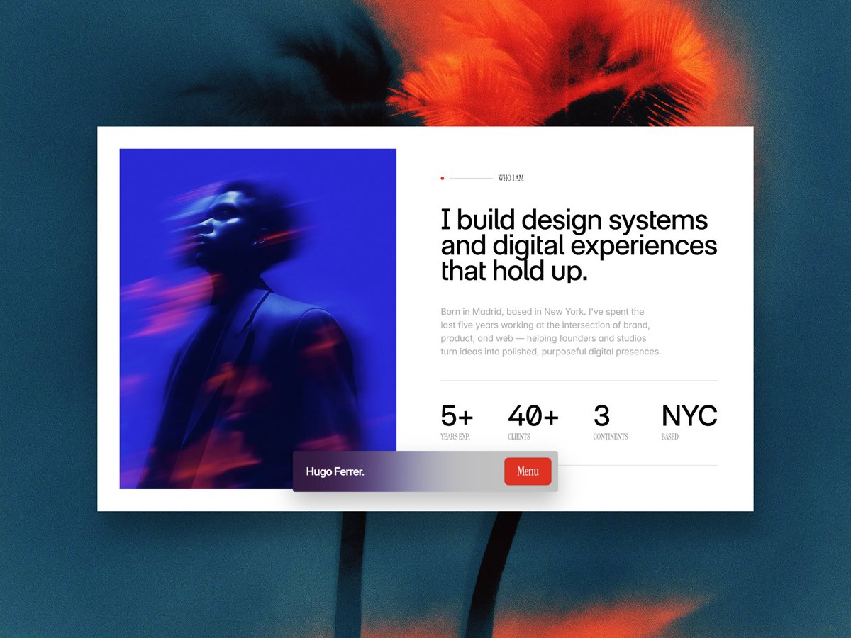 grain_seven's tweet photo. Portfolio Design for Hugo Ferrer: A UI/UX &amp; Art Director Based in New York City, NY. Built with @framer https://t.co/RKbJjCUz6G