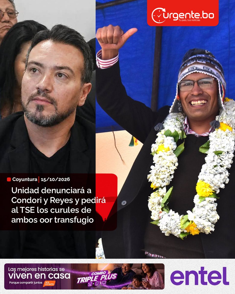 Urgentebo's tweet photo. 🔴 #Urgentebo | Unidad denunciará ante Ética a Nilton Condori y Alejandro Reyes, y buscará recuperar sus curules en el Tribunal Supremo Electoral.
#Condori #Reyes #ALP #UnidadNacional #SamuelDoriaMedina https://t.co/t2lRCul1yM