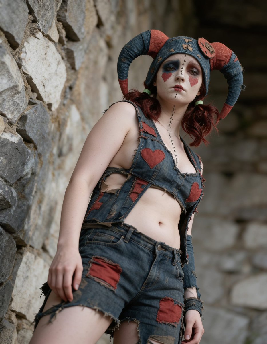 Lizzy1262629's tweet photo. Me against the stone. Patched denim with horn hat and stitched face paint, red pigtails, looking up.
#PatchedDenim #HornHat #StitchedPaint #RedPigtails #StoneWall #NSFW #JesterStyle #LookingUp #Cutouts #RaggedEdges https://t.co/aHjPx7eeur
